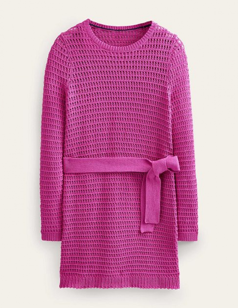 Rose Purple Women's Boden Crochet Knitted Dress | 36802VSTP