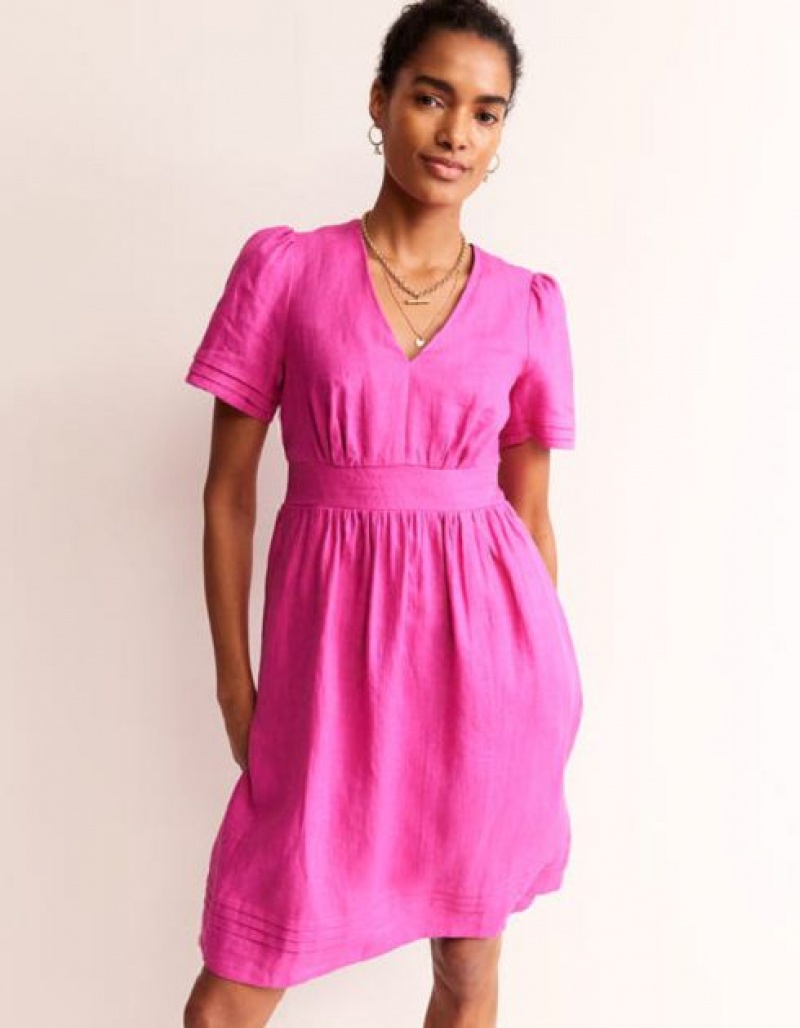 Rose Purple Women's Boden Eve Linen Short Dress | 20357RIEZ