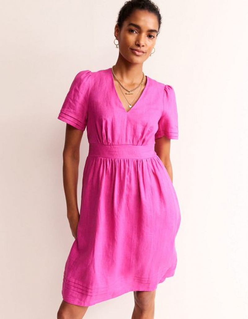 Rose Purple Women\'s Boden Eve Linen Short Dress | 20357RIEZ