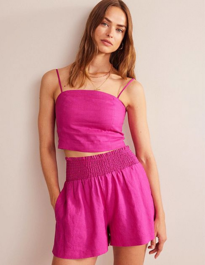 Rose Purple Women's Boden Fitted Linen Strappy Tops | 53891YEPR