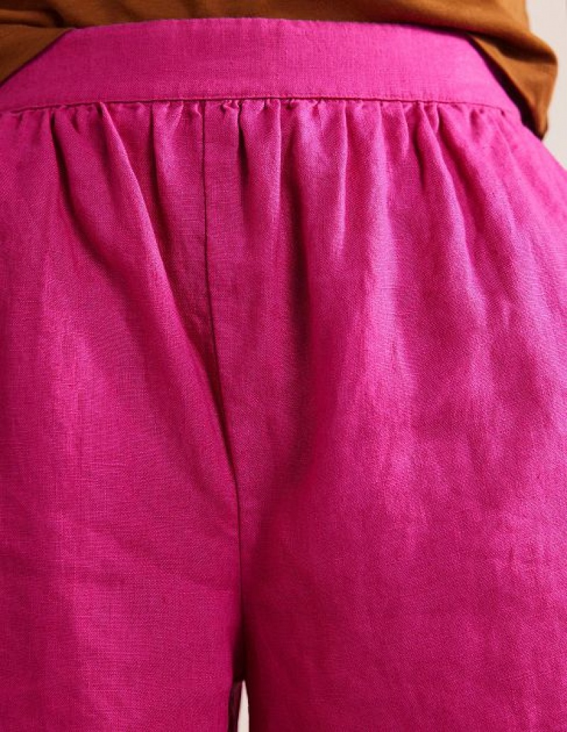 Rose Purple Women's Boden Pull-on Linen Shorts | 97410XHJA