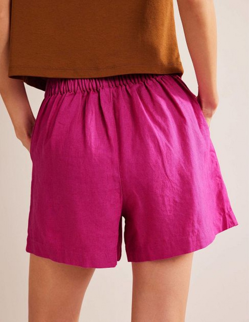 Rose Purple Women's Boden Pull-on Linen Shorts | 97410XHJA