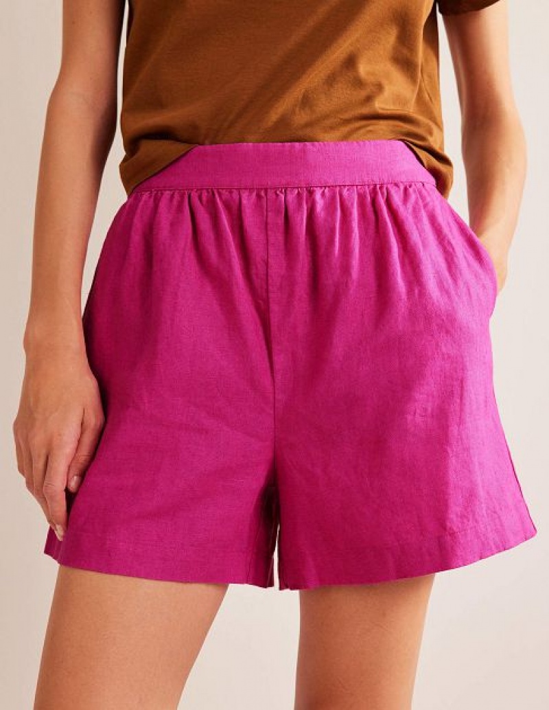 Rose Purple Women's Boden Pull-on Linen Shorts | 97410XHJA