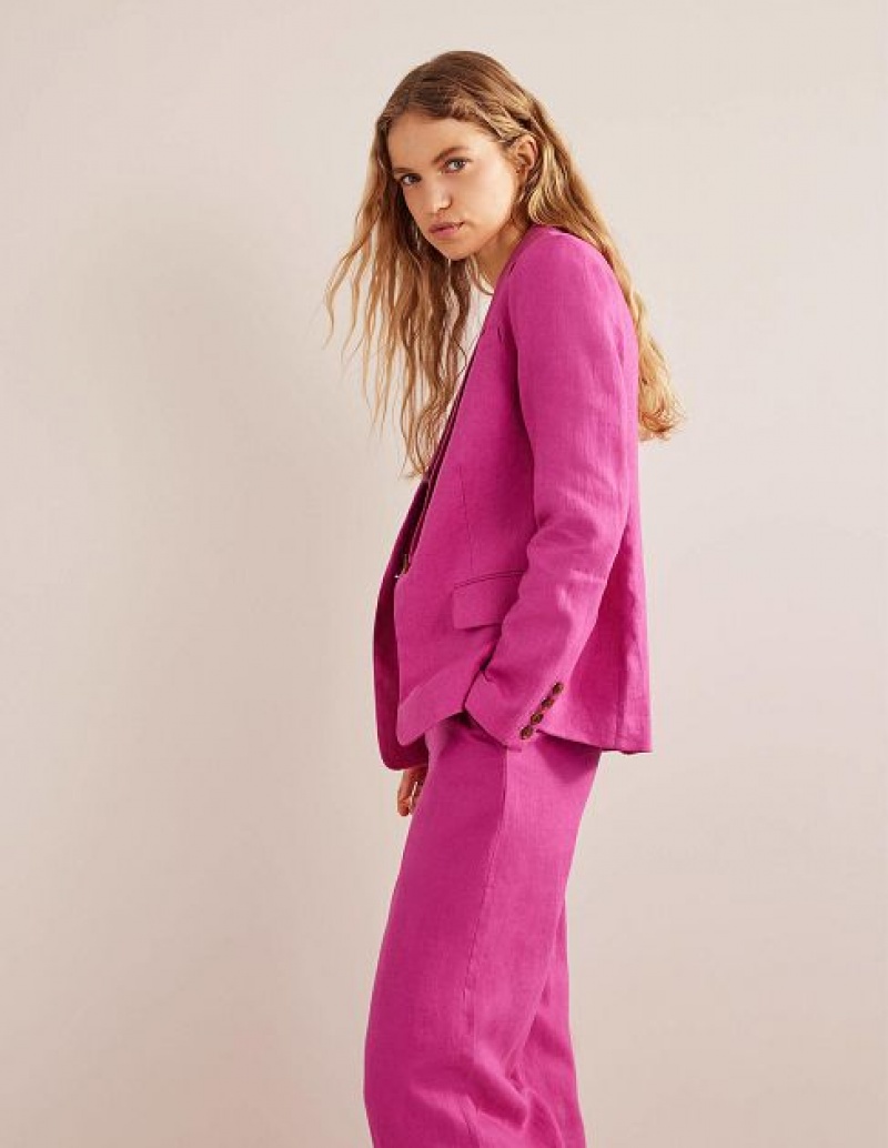 Rose Purple Women's Boden The Cambridge Linen Blazers | 87640GYWL