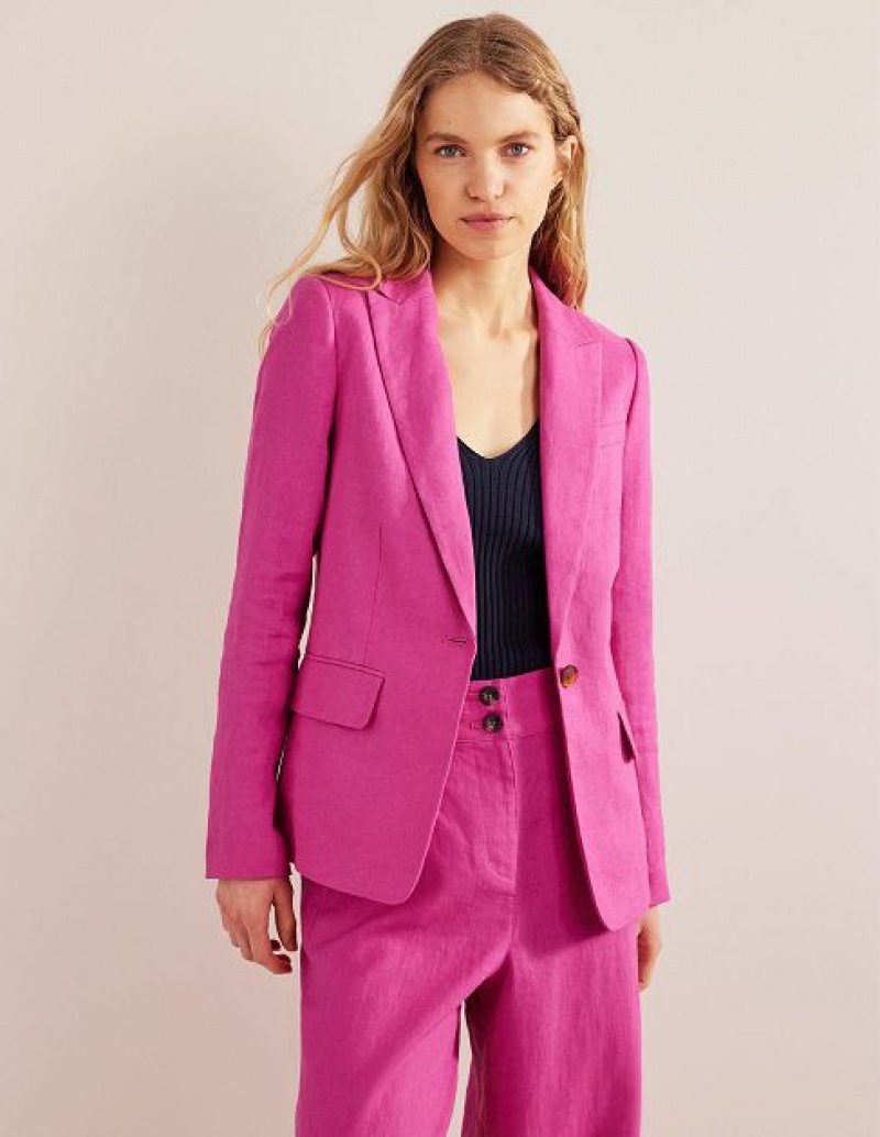 Rose Purple Women's Boden The Cambridge Linen Blazers | 87640GYWL