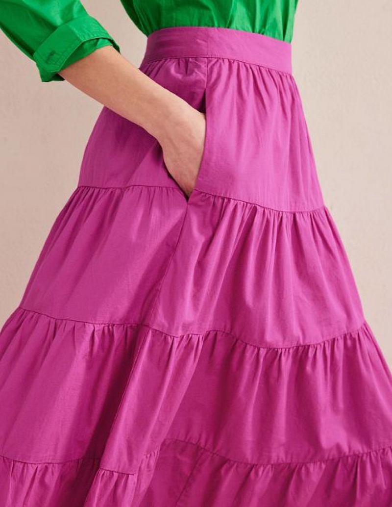 Rose Purple Women's Boden Tiered Poplin Skirts | 35418UEQN