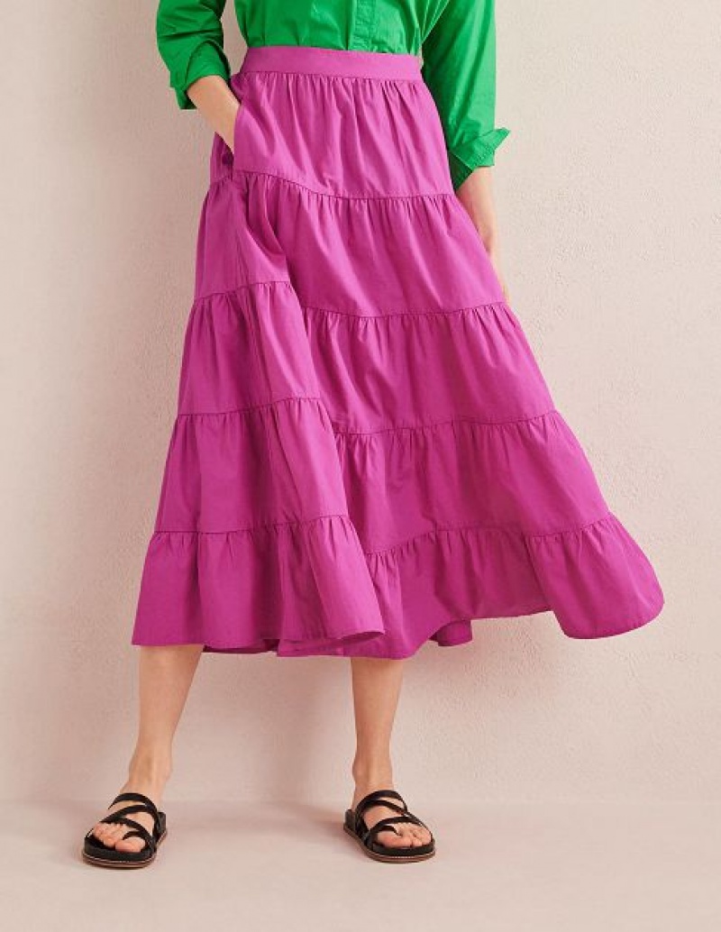 Rose Purple Women's Boden Tiered Poplin Skirts | 35418UEQN