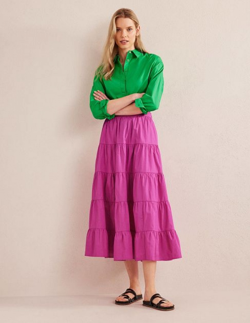 Rose Purple Women's Boden Tiered Poplin Skirts | 35418UEQN