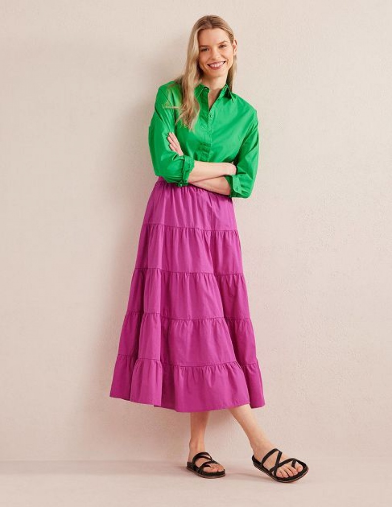 Rose Purple Women\'s Boden Tiered Poplin Skirts | 35418UEQN