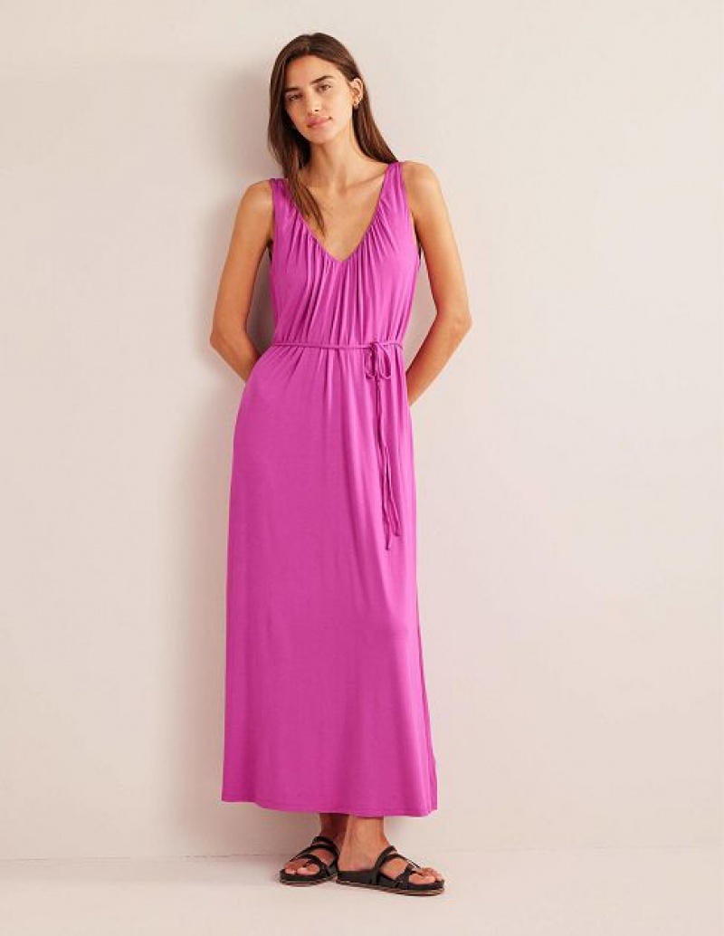 Rose Purple Women's Boden V-neck Jersey Maxi Dress | 96037DVKE