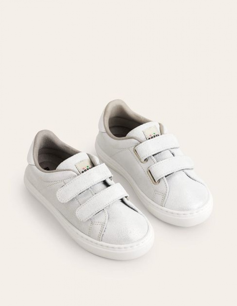 Silver Kids' Boden Leather Double Strap Low Tops | 74261FSTU