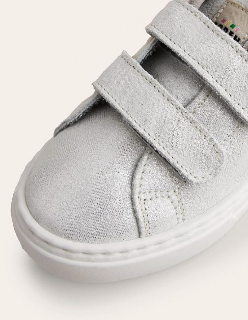 Silver Kids' Boden Leather Double Strap Low Tops | 74261FSTU