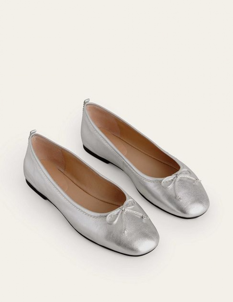 Silver Metal Women's Boden Kitty Flexi Sole Flats | 76150OICV