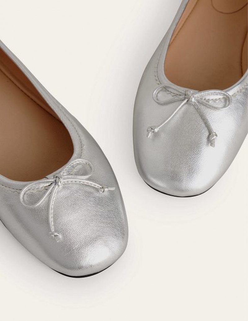 Silver Metal Women's Boden Kitty Flexi Sole Flats | 76150OICV