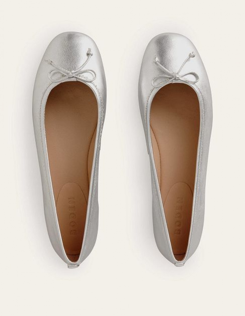 Silver Metal Women's Boden Kitty Flexi Sole Flats | 76150OICV