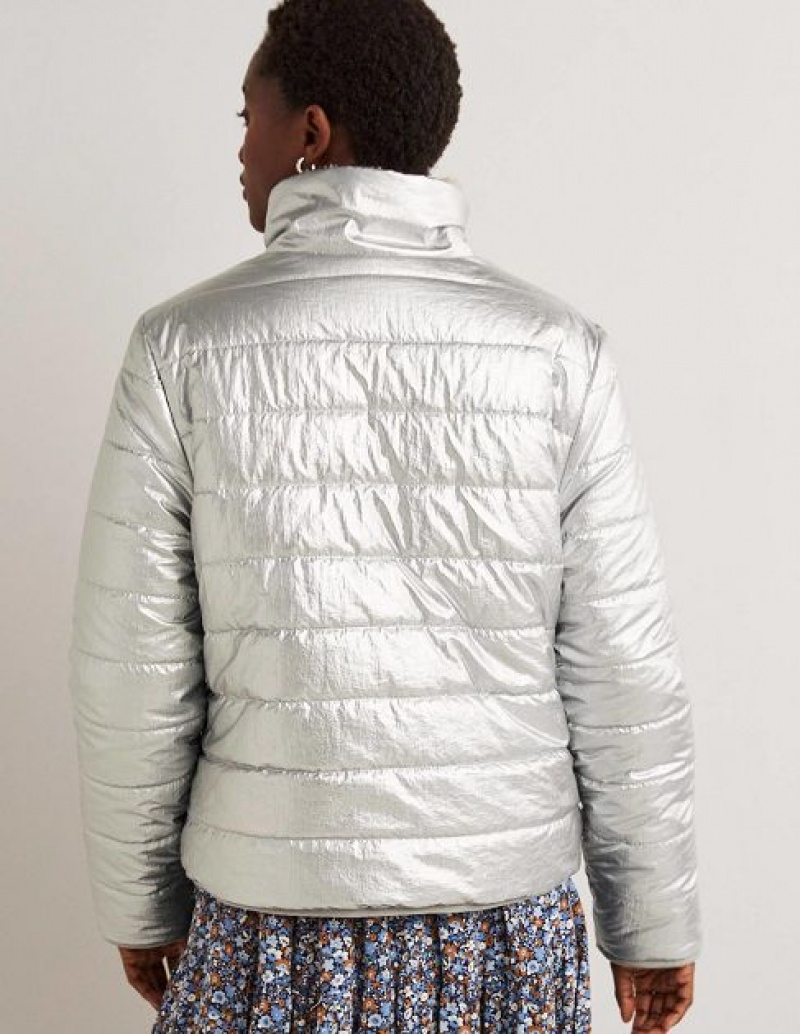 Silver Metal Women's Boden Reversible Borg Puffer Jackets | 47201ETDK