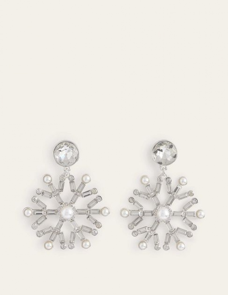 Silver Women\'s Boden Festive Jewelled Earrings | 91734IXUA