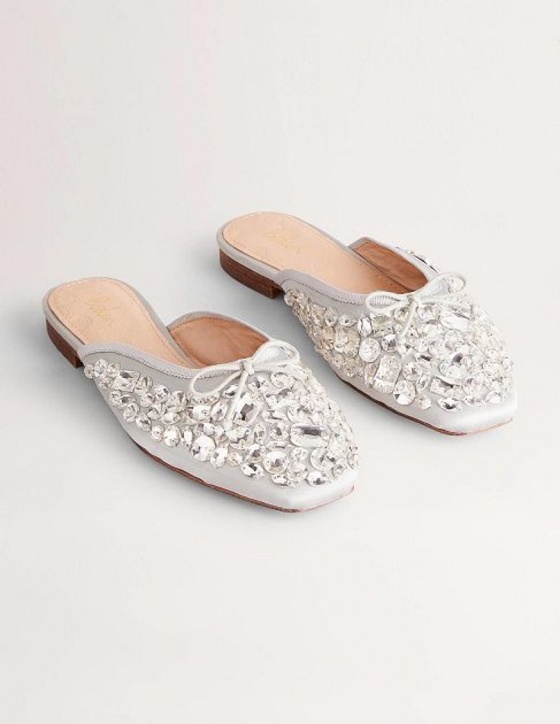 Silver Women's Boden Jewel Encrusted Flats | 62874GBQI