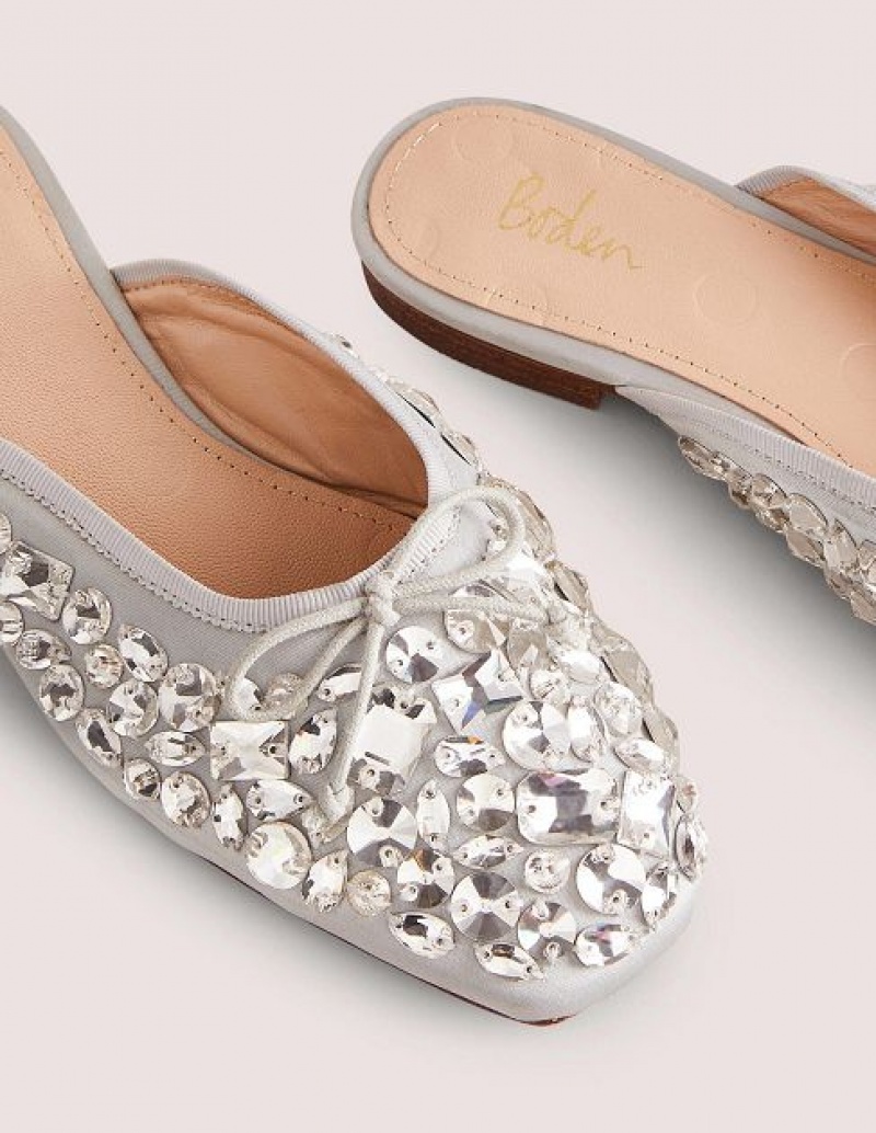 Silver Women's Boden Jewel Encrusted Flats | 62874GBQI