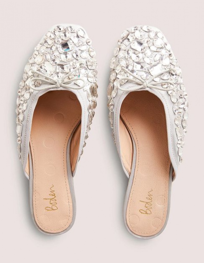 Silver Women's Boden Jewel Encrusted Flats | 62874GBQI