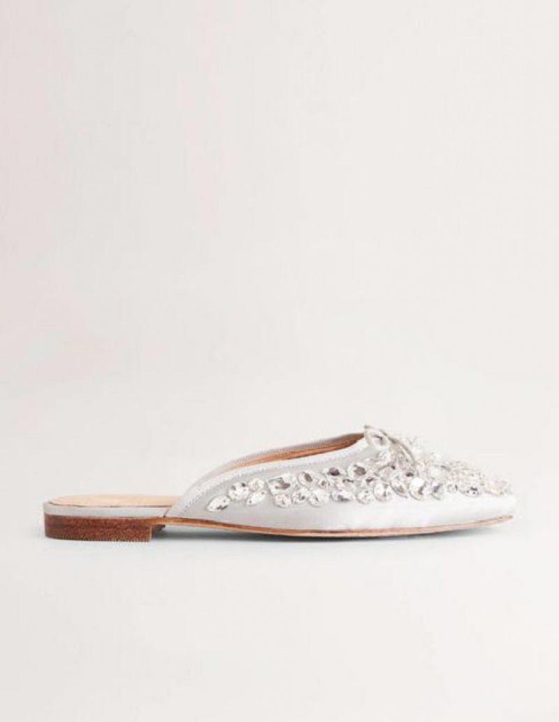 Silver Women's Boden Jewel Encrusted Flats | 62874GBQI