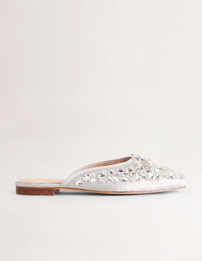 Silver Women\'s Boden Jewel Encrusted Flats | 62874GBQI