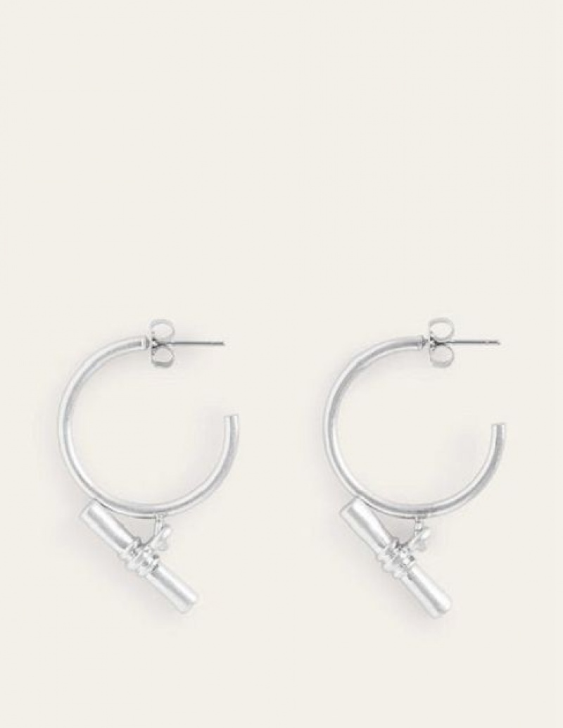 Silver Women's Boden T-bar Hoop Earrings | 84517CMIQ