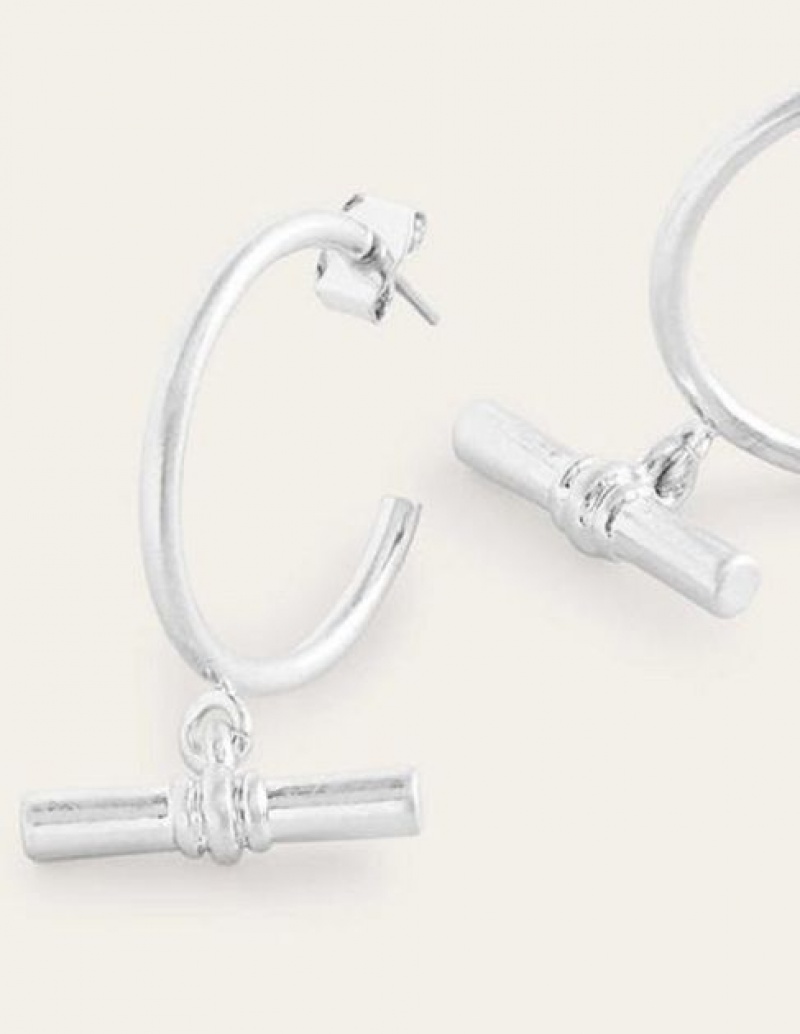 Silver Women's Boden T-bar Hoop Earrings | 84517CMIQ