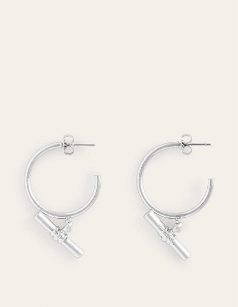 Silver Women\'s Boden T-bar Hoop Earrings | 84517CMIQ