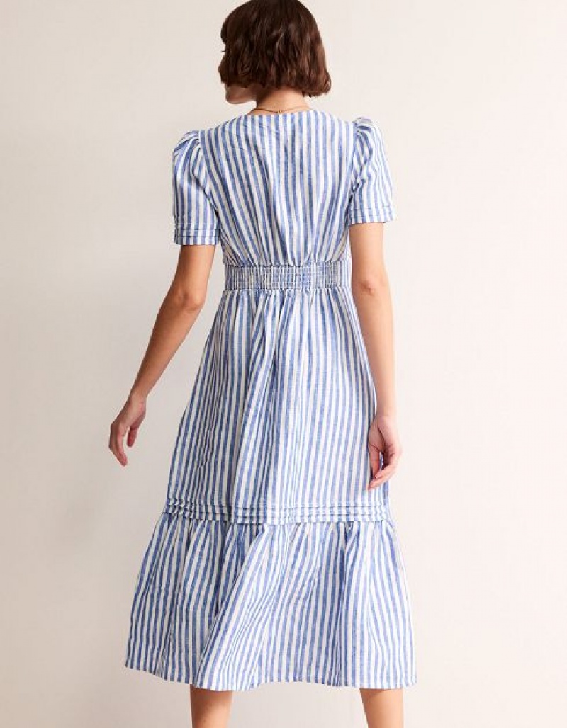 Stripes Women's Boden Eve Linen Midi Dress | 70184WDZE