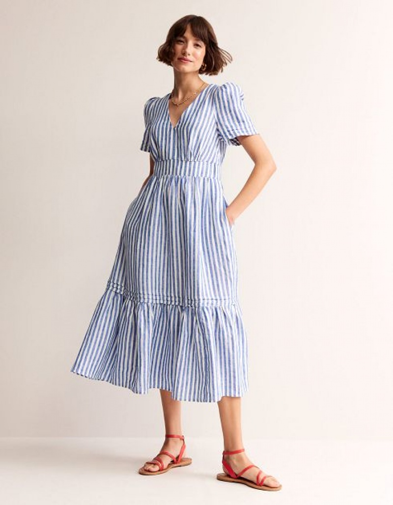 Stripes Women's Boden Eve Linen Midi Dress | 70184WDZE