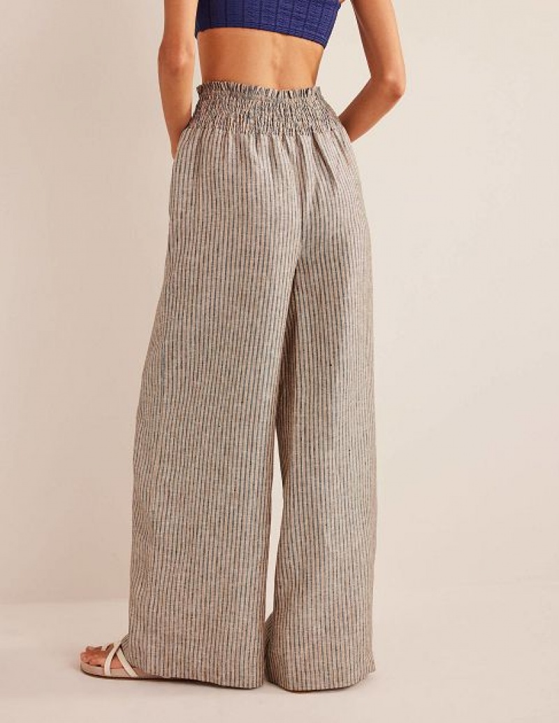 Stripes Women's Boden Linen Shirred Waist Pants | 42375KNPX