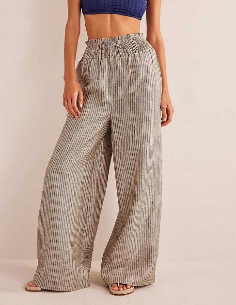 Stripes Women's Boden Linen Shirred Waist Pants | 42375KNPX