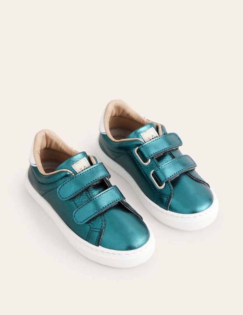 Turquoise Blue Kids' Boden Leather Double Strap Low Tops | 75238CGSI