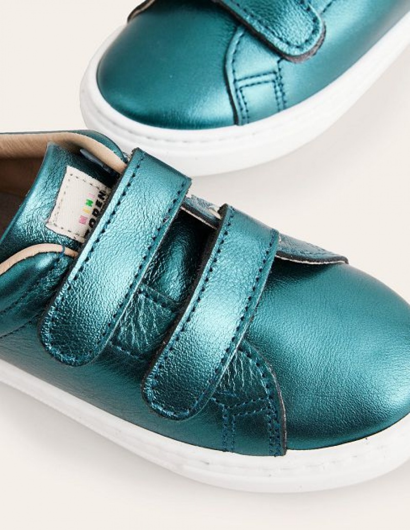 Turquoise Blue Kids' Boden Leather Double Strap Low Tops | 75238CGSI