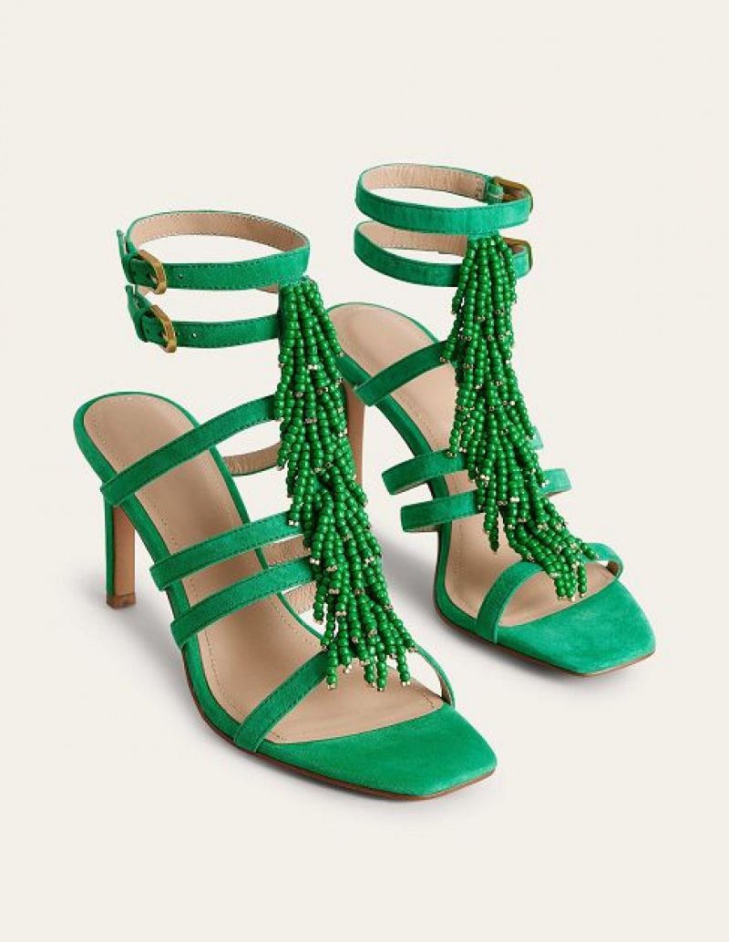 Turquoise Green Women's Boden Beaded Heeled Sandals | 64758KZPC