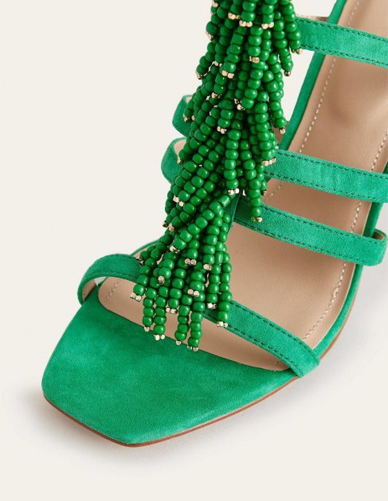 Turquoise Green Women's Boden Beaded Heeled Sandals | 64758KZPC