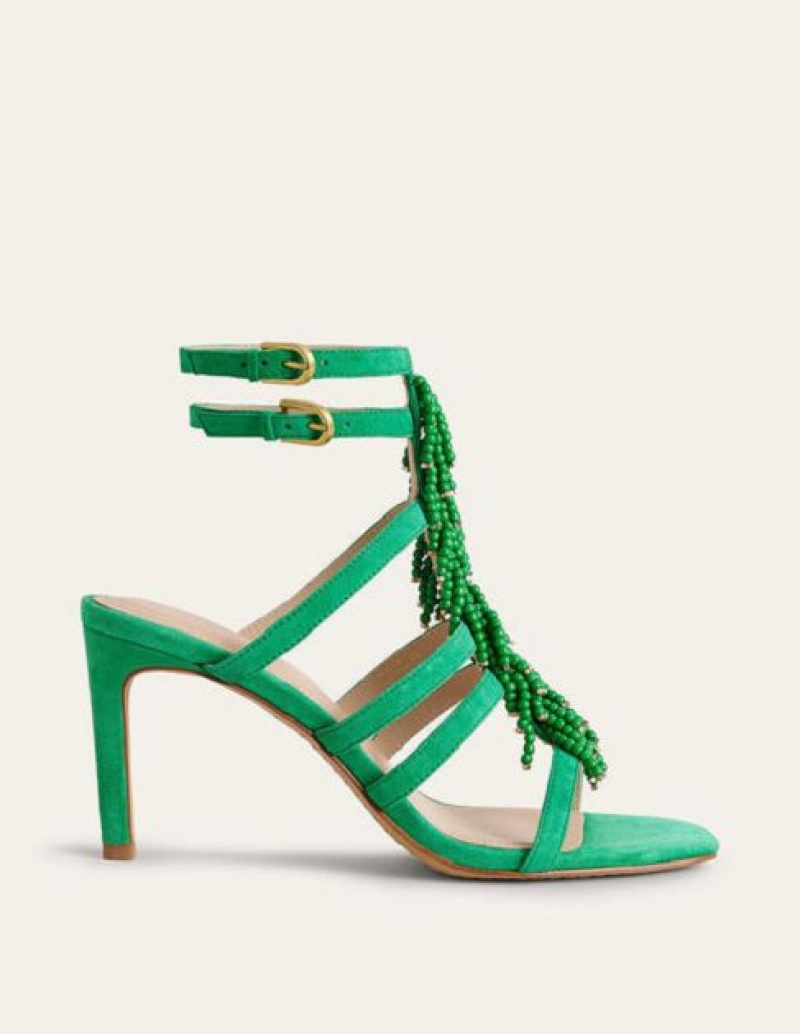 Turquoise Green Women's Boden Beaded Heeled Sandals | 64758KZPC