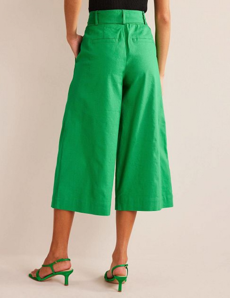 Turquoise Women's Boden Belted Wide Leg Crop Pants | 82710OCUZ