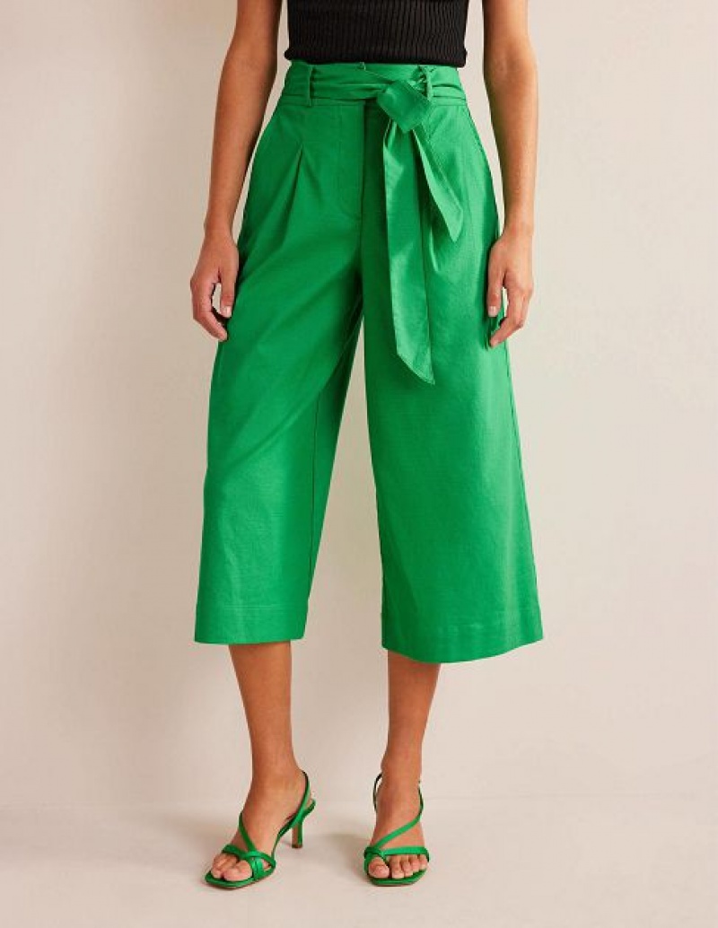 Turquoise Women's Boden Belted Wide Leg Crop Pants | 82710OCUZ