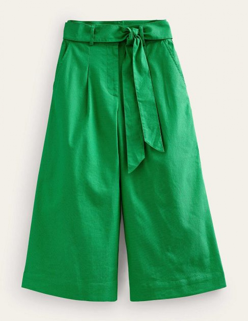 Turquoise Women's Boden Belted Wide Leg Crop Pants | 82710OCUZ