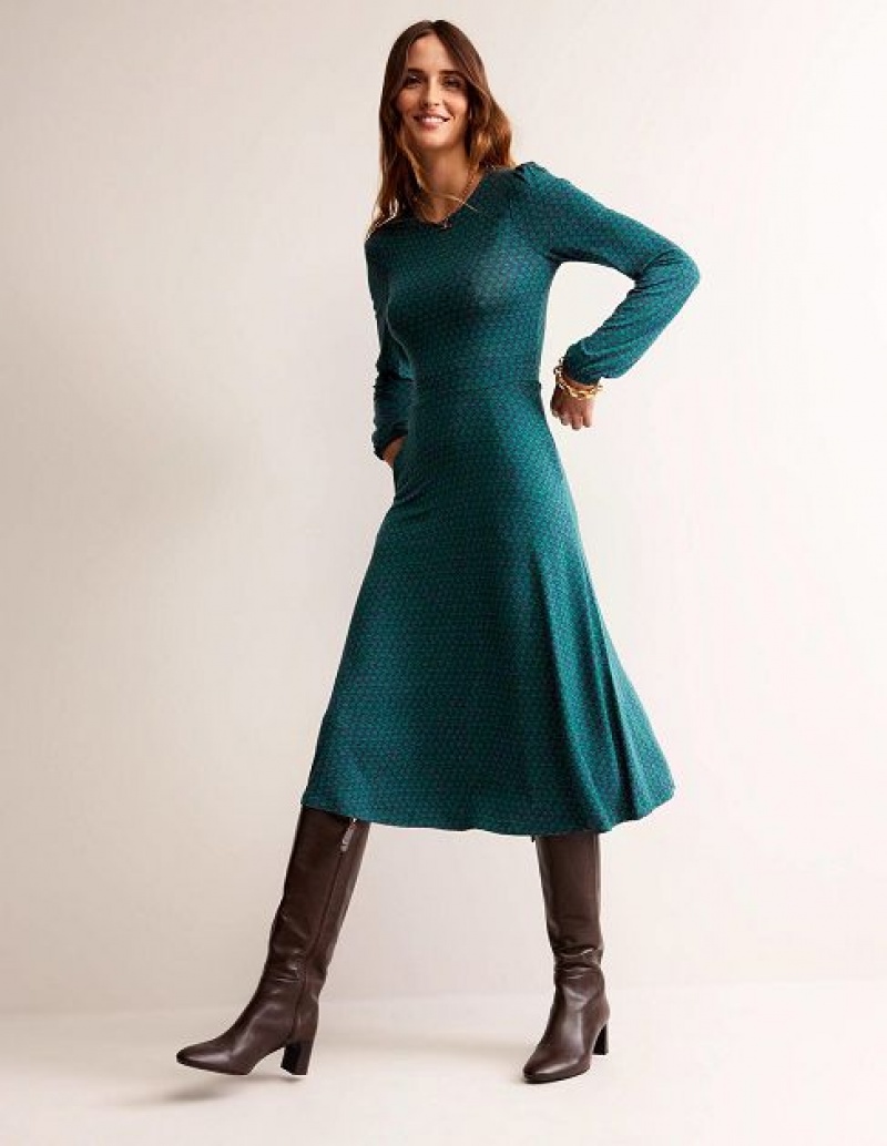 Turquoise Women's Boden Camille Jersey Midi Dress | 23507ZQVT