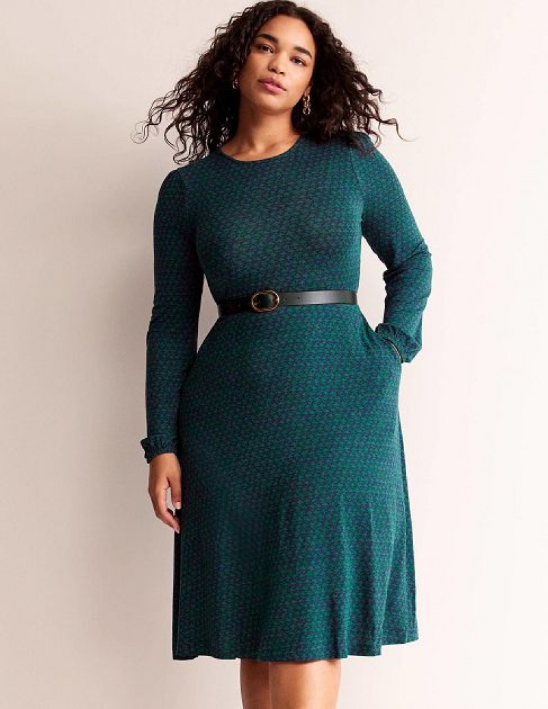 Turquoise Women's Boden Camille Jersey Midi Dress | 23507ZQVT