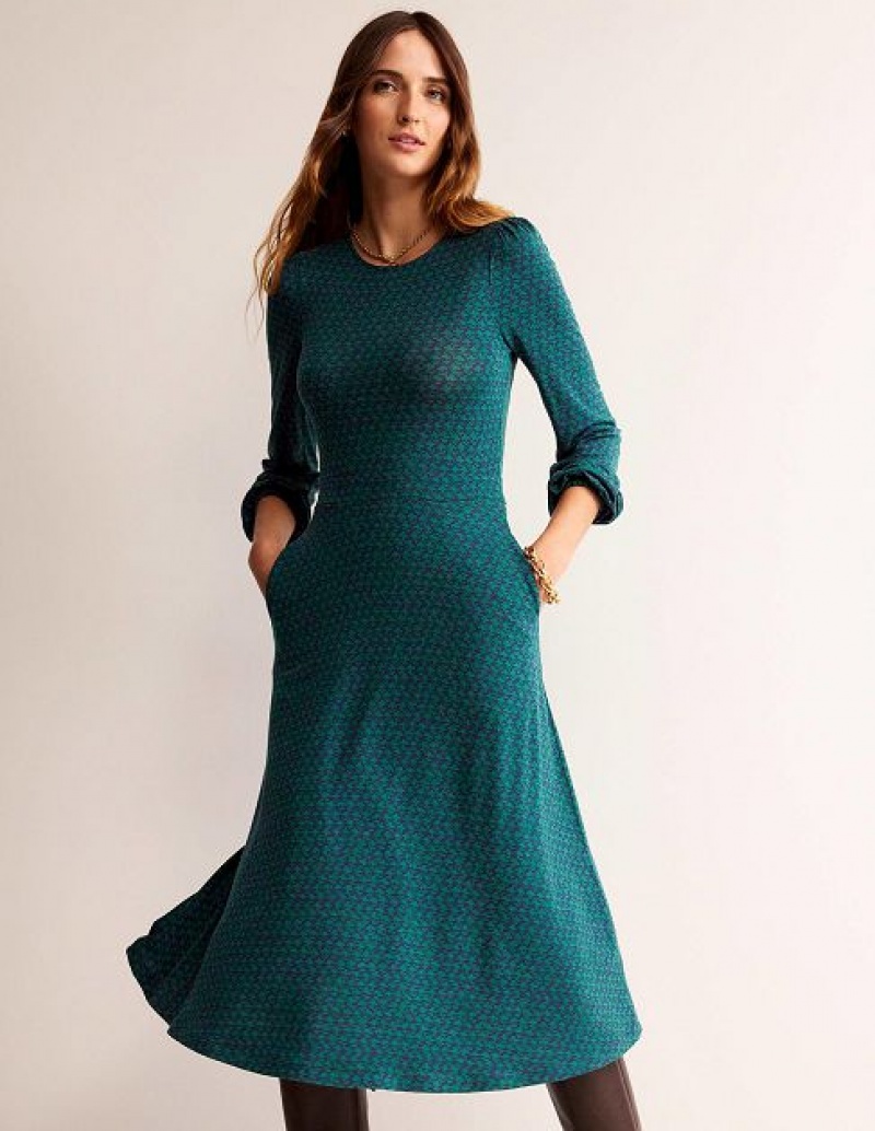 Turquoise Women\'s Boden Camille Jersey Midi Dress | 23507ZQVT