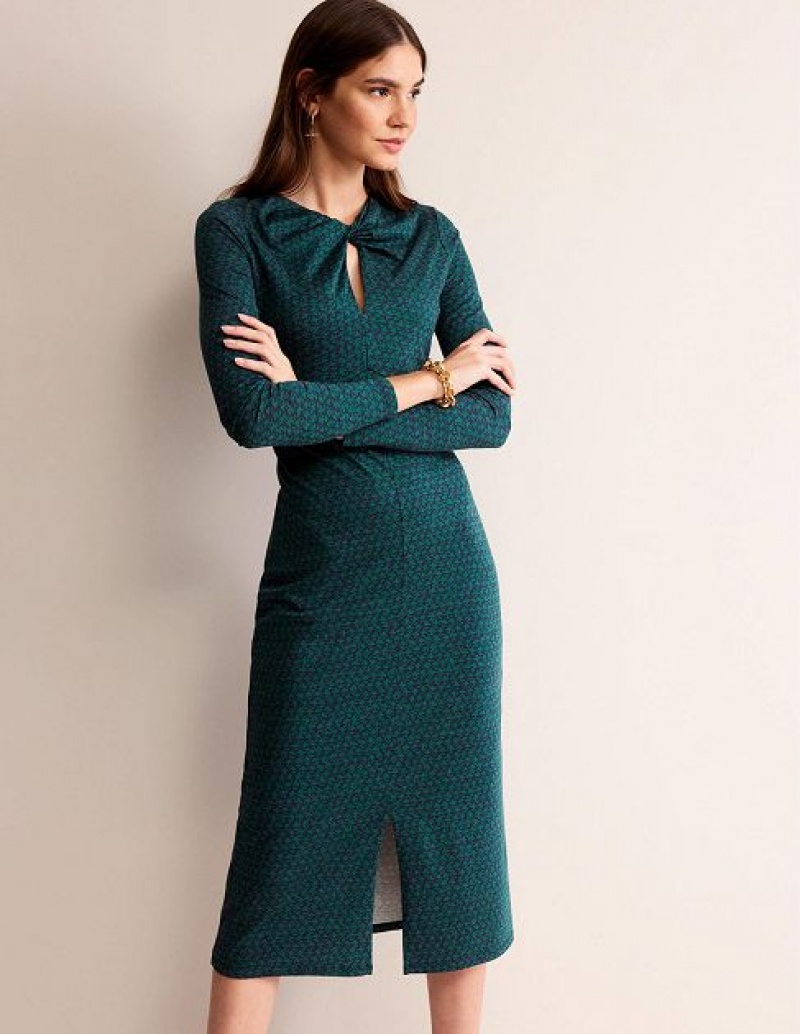 Turquoise Women's Boden Empire Knot Midi Dress | 07138WVJF