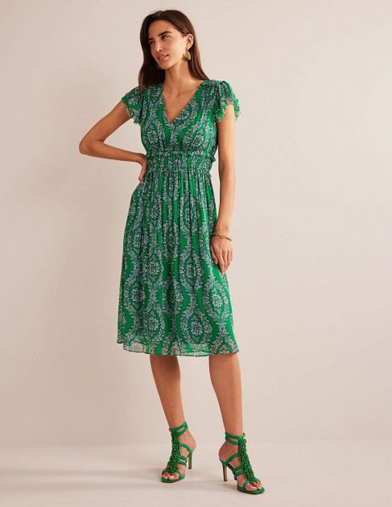 Turquoise Women\'s Boden Gathered Waist Midi Dress | 54286BNSC