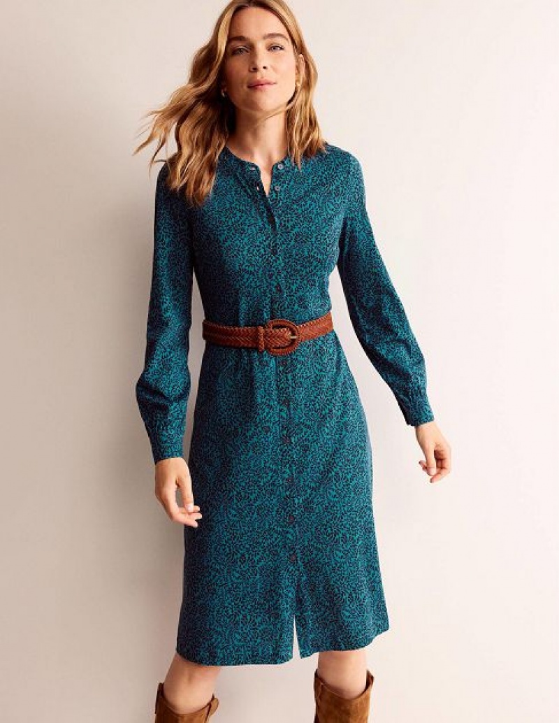 Turquoise Women's Boden Julia Jersey Shirt Dress | 62094GOCD