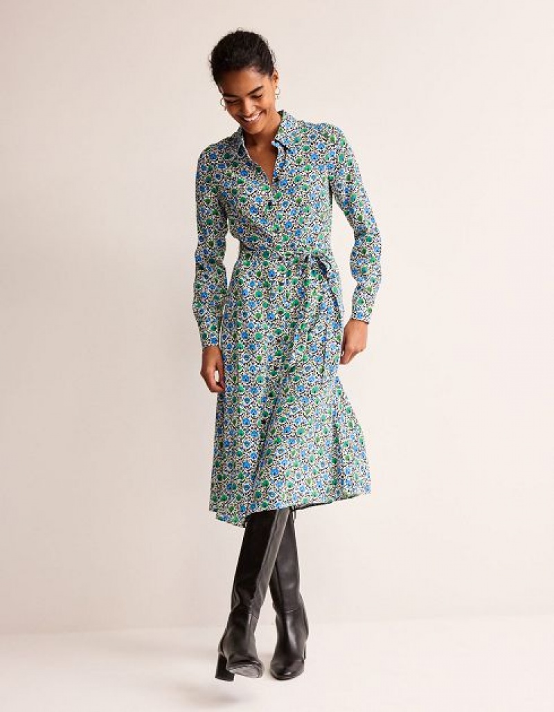 Turquoise Women's Boden Kate Midi Shirt Dress | 71385LDTI