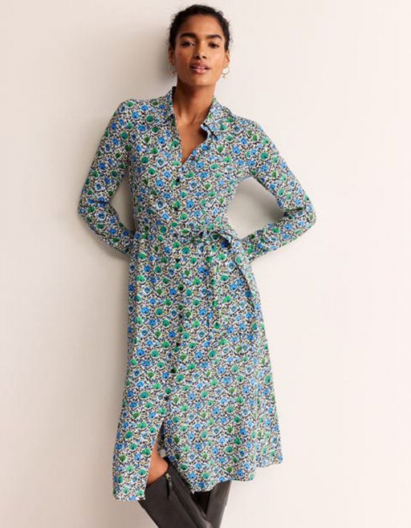 Turquoise Women's Boden Kate Midi Shirt Dress | 71385LDTI