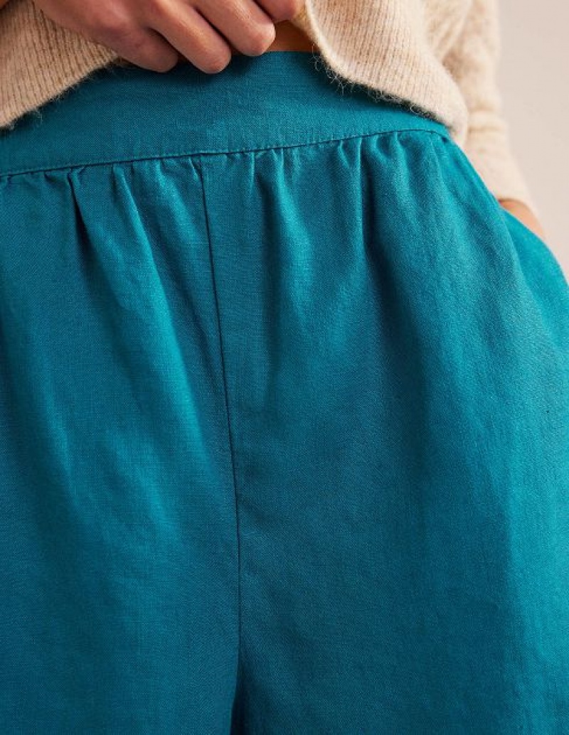 Turquoise Women's Boden Pull-on Linen Shorts | 30176RCTV